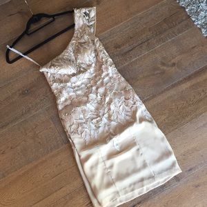 Sue Wong Gold Detailed One Shoulder Dress